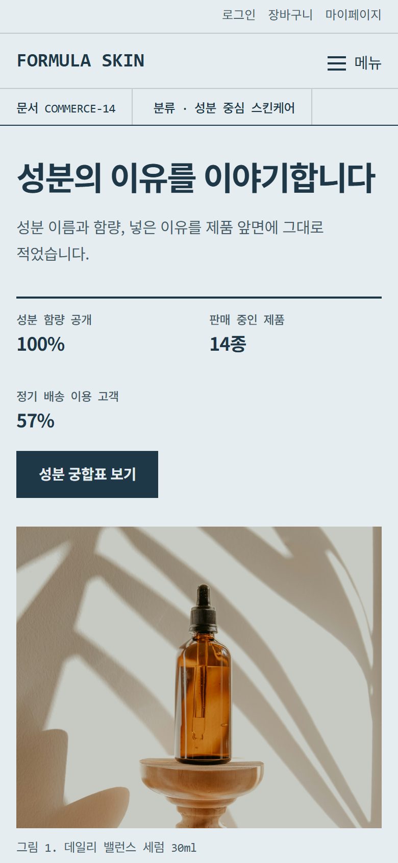 FORMULA SKIN 콘셉트 시안 — 모바일 첫 화면의 제목과 정보 배열